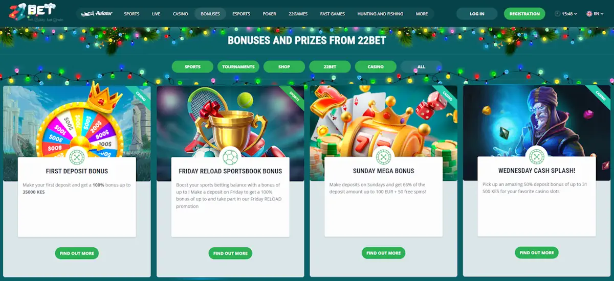 22Bet Casino and Sports Bonuses Screenshot